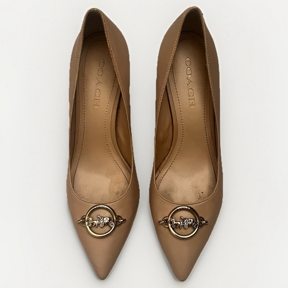 COACH Audrey 90 Leather Pump Pointed Toe 3.25” Designer Heels Womens‎ Sz 9 Nude - Picture 3 of 11